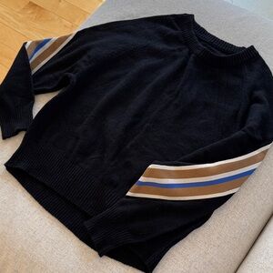 Black Sweater with Striped Sleeves